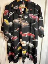Vintage Paradise Found General Motors Corvette Hawaiian Button Front Rayon Shirt