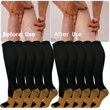 5 Pairs Copper Compression Socks 20-30mmHg Graduated Support Mens Womens S-XXL