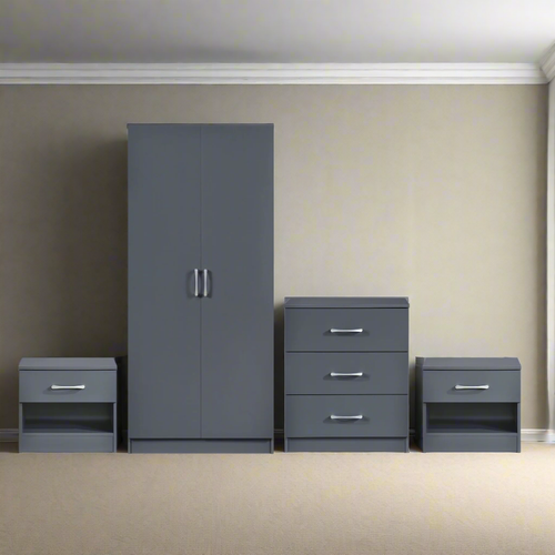 Dark Grey Bedroom Furniture Set Chest Drawers Wardrobe Bedside Table 4 Piece - Picture 1 of 10