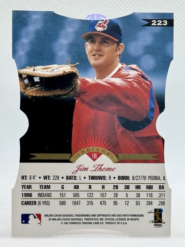 1997 Donruss LEAF #165 FRACTAL MATRIX DIE CUT Z-AXIS Jim Thome Indians RARE - Picture 2 of 3