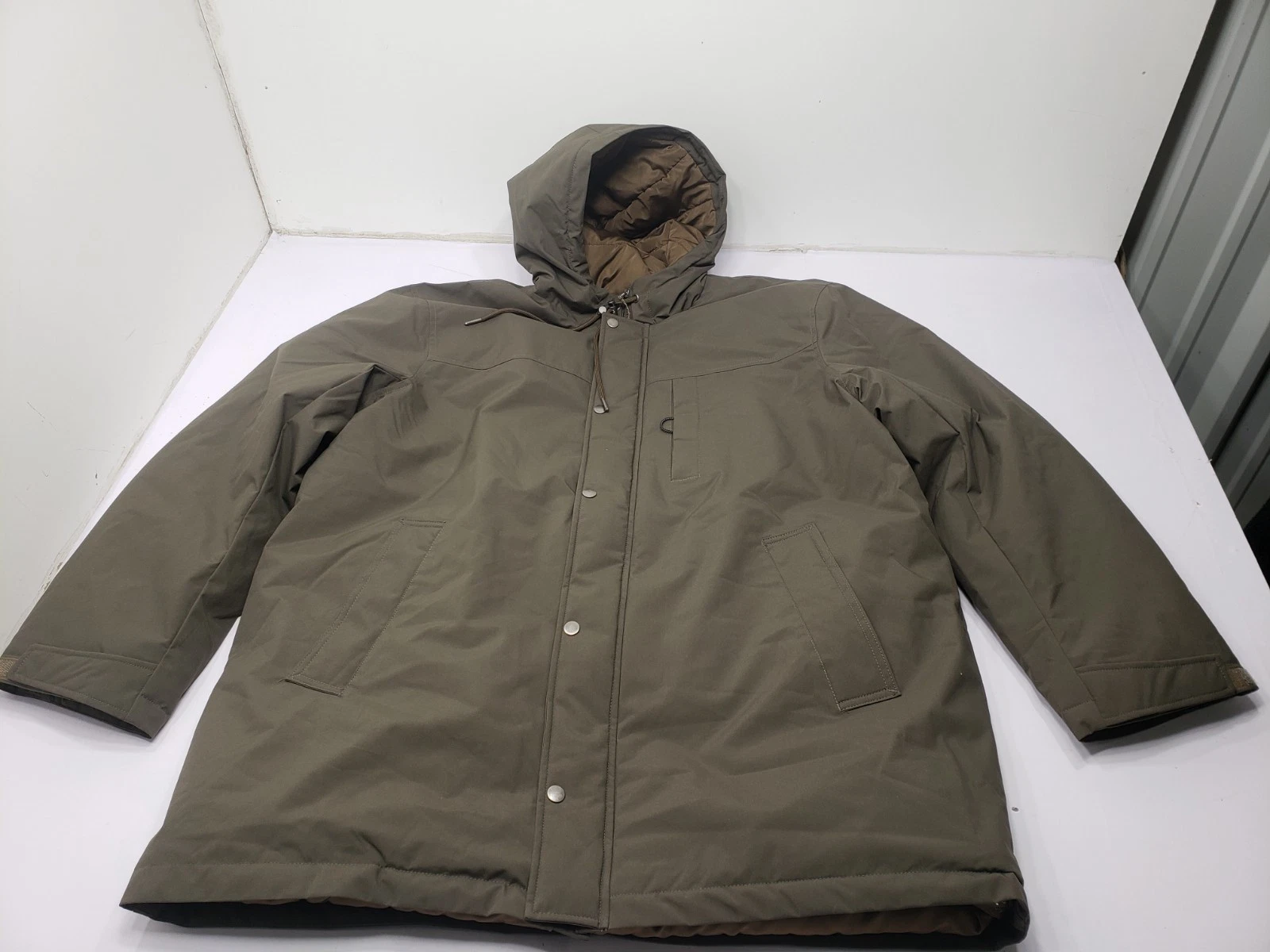 BASS & CO Storm Coat Olive Size XL Water Resistant Quilted Lining Chest Pocket
