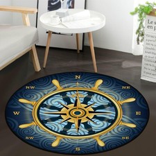 Keepcute Blue Compass Rose Non-Slip Doormat Gold Nautical Theme Non-Slip Floor