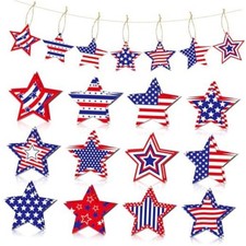 Set of 24 Red, White, Blue Star Ornaments for 4th of July