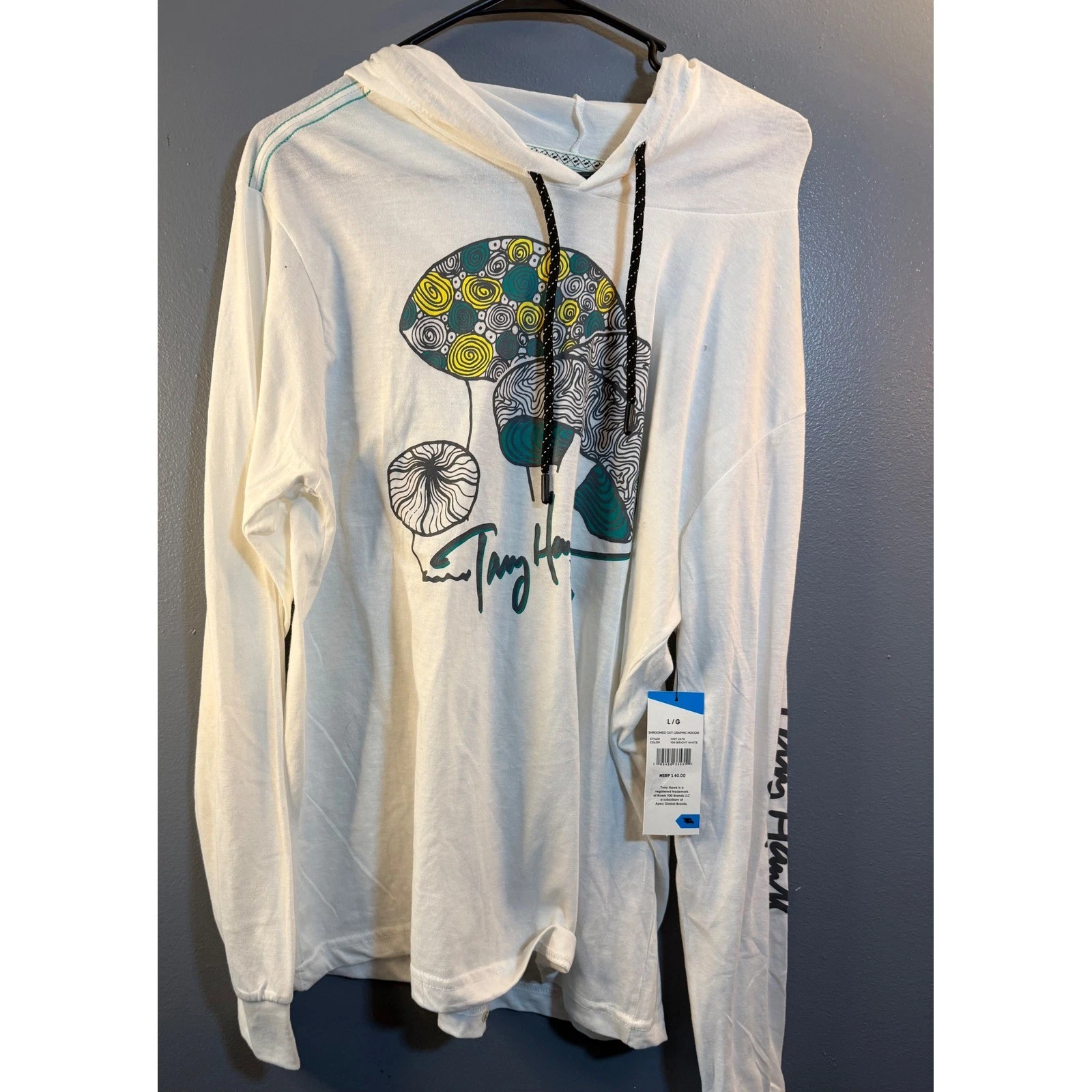 Tony Hawk Mens Shroomed Out Graphic Hoodie White Mushroom Skate HMT2470 NWT L