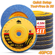 40PCS 4-1/2" Tool-Free Flap Discs 40Grit Zirconia T27 for Angle Grinder Grinding