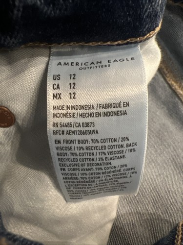 American Eagle pantaloncino donna 12 blu a righe vita alta perfetto bermuda denim - Foto 6 di 9