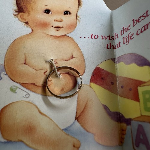 Vintage 10K-P Baby Ring Yellow Gold Floral Band Attached To Congratulations Card - Picture 3 of 15