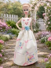 FITS BARBIE SILKSTON VTG LINEN CROSS STITCH EMBROIDERE DOLL DRESS HANKIE COUTURE