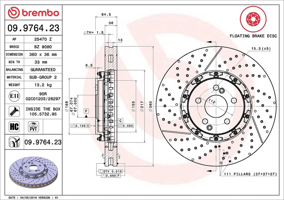 2x Brake Discs Pair Vented fits MERCEDES E63 AMG 6.2 Front 06 to 15 360mm Set - Image 2 of 4