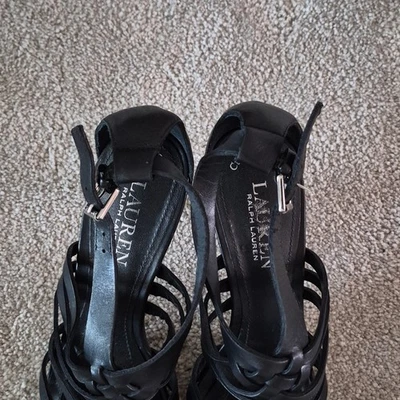 Lauren Ralph Lauren Black Leather Strappy Stiletto Heels Open Toe Ankle UK 5 - Image 1 of 4