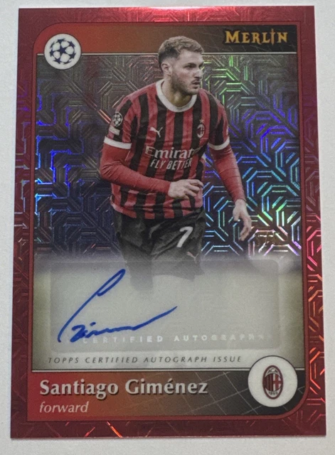 2024-25 Topps Merlin UEFA Santiago Gimenez Red Mojo Auto #’d 3/5 AC Milan