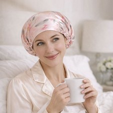 100 Mulberry Silk Floral Sleep Bonnet, Hair Protection Cap, Gift for her