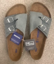 New Birkenstock Vaduz Suede Sandals Soft Footbed Light Blue 45 12 Standard Width