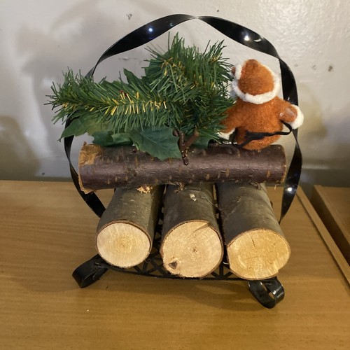 Vintage Christmas Santa Decorations in Basket & On Yule Logs Centerpiece - Picture 4 of 10