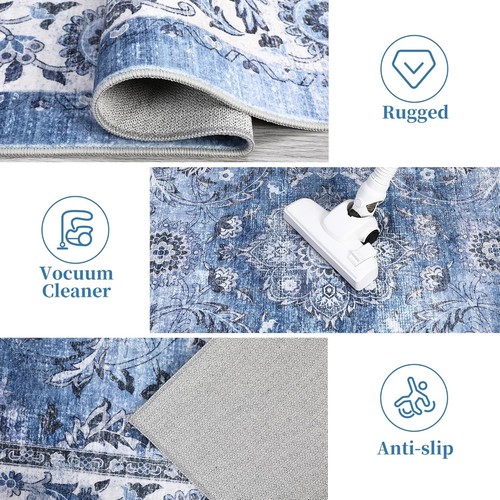 Area Rugs Machine Washable Rug Non-Slip Printed Floor Carpet Low Pile Vintage - Picture 5 of 25