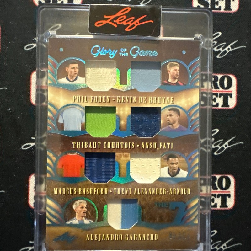 2026 LEAF GLORY OF THE GAME The 7 8/12 Match Worn Foden De Bruyne Courtois Fati