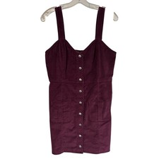 EXPRESS Women Medium Corduroy Button Front Pinafore Burgundy Dress  Retro 70s