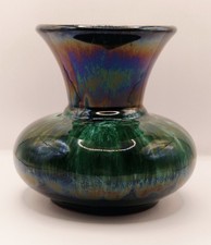 Vintage Blue Mountain Pottery Squat Vase, Canada 1970s, Iridescent Lustre Glaze