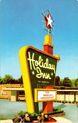 Vintage Holiday Inn Ontario CA Postcard - Iconic Sign & Airport