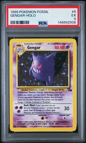 1999 POKEMON FOSSIL #5 GENGAR-HOLO PSA 5