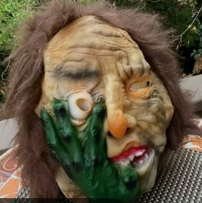 Vintage Adult Halloween Mask Toxic Zombie Face Green Hand Crazy Scary Eyes hairy