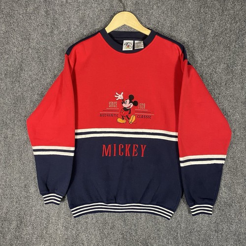 Vintage Mickey Mouse Sweatshirt Size Medium Red Blue Crewneck 90s Disney Striped - Image 1