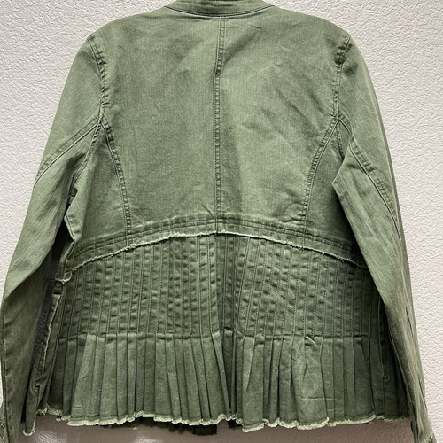 LOGO by Lori Goldstein Jacket Twill Pleated Peplum Army Green Womens 14 - Picture 8 of 10