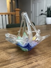 Vintage Murano MCM Centerpiece Basket Art Glass Stretched Glass Multi Color