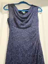 Ralph Laurent Navy Floral Lace Sequin Cowl Neck Sleeveless Sheath size 6