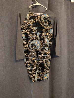 Lularoe Randy Large 3/4 Length Sleeve Black With Paisley Pattern, Dark Gray Arms
