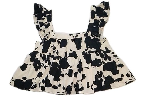 Mi Ami Francesca's Black Cream Cow Print Ruffle Top L Womens Tiered Swing Summer - 第 1/10 張圖片