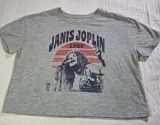 JANIS JOPLIN Female Size L Gray T-Shirt
