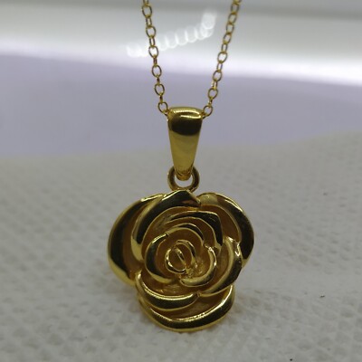 14k Yellow Gold Plated Beautiful Bloomg Rose Flower Pendant Necklace 18