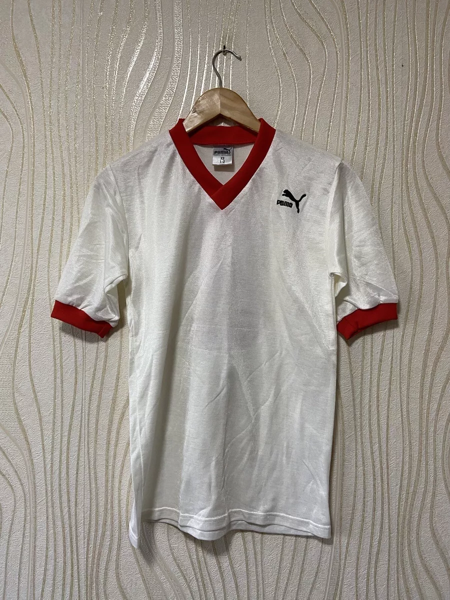 PUMA 80s FOOTBALL SHIRT SOCCER JERSEY VINTAGE WHITE MENS sz XS