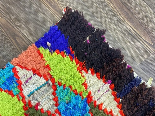 Vintage Moroccan Handmade Rug Berber Geometric Black Cotton Carpet 2'9"x7'5" Ft - Picture 8 of 11