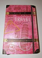 PINK RETRO WORLD TRAVEL STEAM TRUNK EMBOSSED SCRIPTURE THEME HARDCOVER JOURNAL