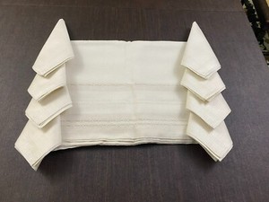 Vintage Linen Tablecloth + 8 Napkins Off White Hand Threadwork Whitework 77 x 60