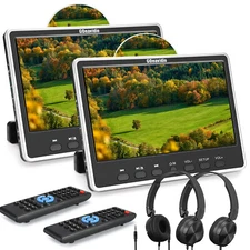 2X 12 Inch IPS Car Headrest Monitor TV DVD Media Player USB SD HDMI W/ Headsets