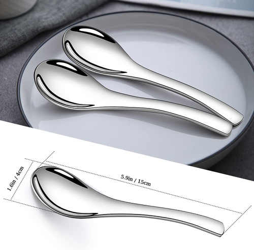 Soup Spoons, 6 Pieces Stainless Steel Korean Spoons, Asian Soup Spoons, 6.3 Inch - Picture 2 of 12