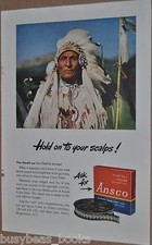 1947 ANSCO movie film advertisement, Native American, hold on to your scalps