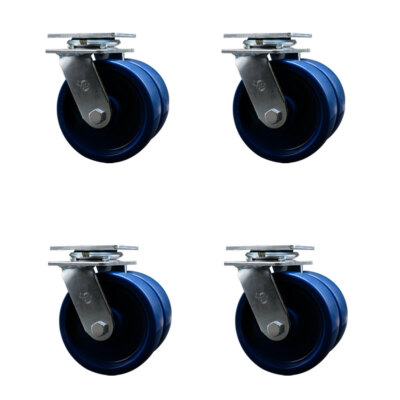6 Inch Dual Solid Polyurethane Wheels Swivel Caster Set with Ball Bearings SCC