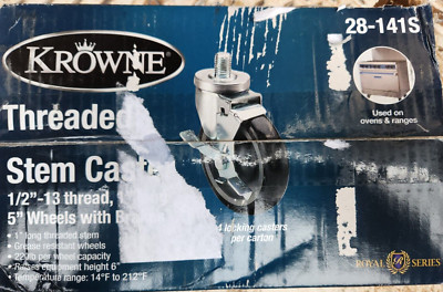 KROWNE THREADED STEM CASTER 1/2''-13 1'' LONG 5'' WHEELS W/BRAKES 28-141S