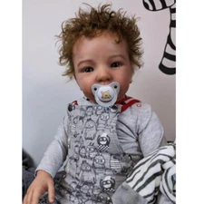 28" Finished Reborn Baby Doll Toddler Yellow Curly Hair Rooted Cloth Body Gift
