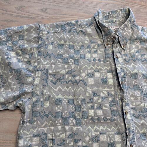 VTG 90s Bugle Boy Abstract Geometric Shirt Mens XL Button Up Short Sleeve Ramie - Picture 4 of 17