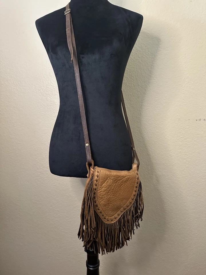 Tan and Brown Fringe Crossbody Bag - Image 2 of 4