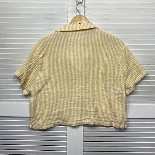 Cotton On Crop Top Womens Medium Yellow Striped Button Up Collared - Picture 5 of 9