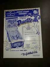 Gottlieb DUETTE DELUXE Original Woodrail Pinball Flyer
