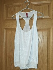 Shiny Sequin Textured Circle Design White Sleeveless Tank Top Size Medium Sz M