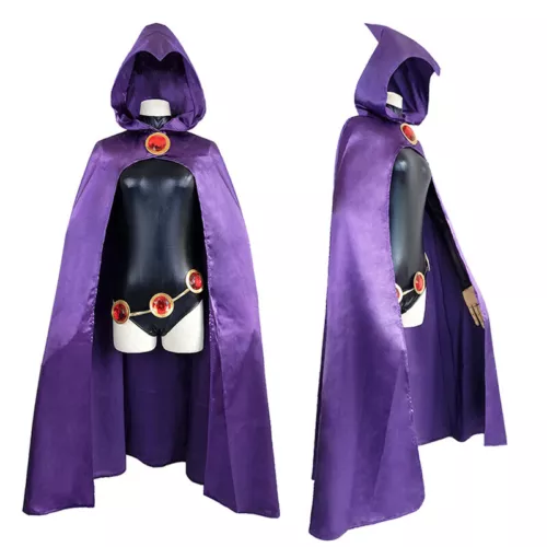 Teen Titans Raven Cosplay Costume Purple Jumpsuit Cloak Belt Set Halloween Adult - Picture 4 of 11