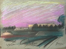 Jean Terles Drawing View Of The Paris Seine Institute Landscape Pastel 1930